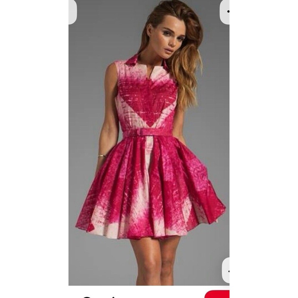 Halston Heritage Dress 8 NWT $395 Pink Barbiecore Tie Dye Fit & Flare Cotton